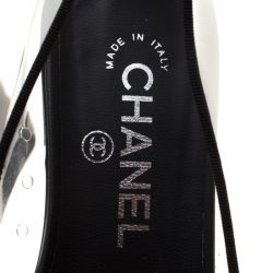 Pre Owned Chanel Black PVC And Fabric CC Cap Toe Bow Ballet Flats Size 37
