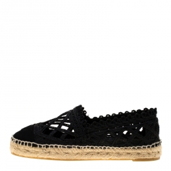 Pre Owned حذاء إسبادريل شانيل CC دانتيل وجلد أسود لامع مقاس 37