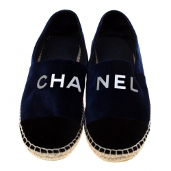 مملوكة مسبقًا حذاء إسبادريلز شانيل قطيفة نقش كاميليا أسود/ بيج مقاس 39