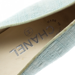 Pre Owned Chanel Light Green Canvas White Cap Toe CC Bow Ballet Flats Size 36.5