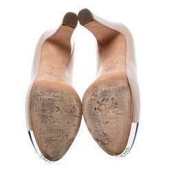 Pre Owned Chanel Beige And Black Leather Cap Toe Metal Platform Pumps Size 38