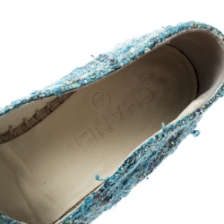 مملوكة مسبقًا حذاء إسبادريلز شانيل غطاء مقدمة جلد CC مع تويد أزرق مقاس 38