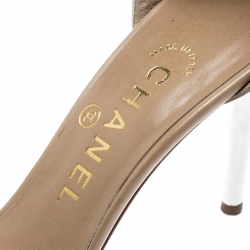 Chanel Beige Leather CC Heel Ankle Strap Sandals Size 38