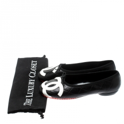 Pre Owned حذاء فلات باليه شانيل كامبون CC جلد مبطن مونوكروم مقاس 37