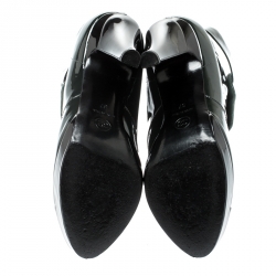 Chanel Green/Black Patent Leather Cap Toe Platform Ankle Boots Size 37