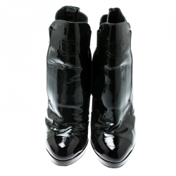 Chanel Green/Black Patent Leather Cap Toe Platform Ankle Boots Size 37