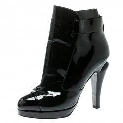 Chanel Green/Black Patent Leather Cap Toe Platform Ankle Boots Size 37