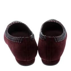 Pre Owned حذاء فلات باليه شانيل غطاء مقدمة CC جلد وسويدي عنابي مقاس 37.5