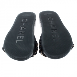 مملوكة مسبقًا Chanel Blue Fabric Tropiconic Chain Detail Slides Size 36