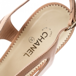 مملوكة مسبقًا Chanel Beige Leather And Black Satin Faux  CC Pearl Embellished Cross Strap Sandals Size 42