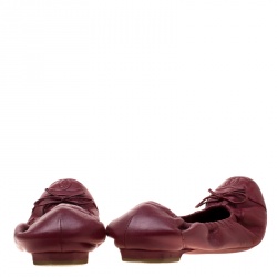 Pre Owned Chanel Burgundy Leather CC Bow Cap Toe Scrunch Ballet Flats Size 36