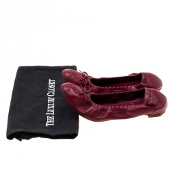 Pre Owned Chanel Burgundy Leather CC Bow Cap Toe Scrunch Ballet Flats Size 36
