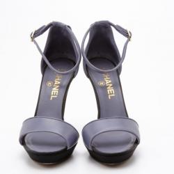 Pre Owned Chanel Lavender Leather Ankle Strap Sandals Size 38