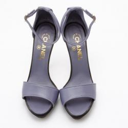 Pre Owned Chanel Lavender Leather Ankle Strap Sandals Size 38