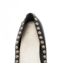 Pre Owned Chanel Black Leather Silver Cap Toe Camellia Studded Ballet Flats Size 39