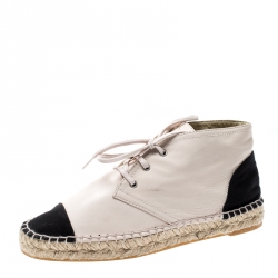 Pre Owned حذاء رياضي شانيل بجلد بيج CC واسبادريه مقاس 38