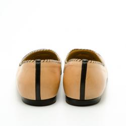 Pre Owned Chanel Peach and Black Cap Toe CC Ballet Flats Size 40.5