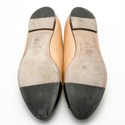 Pre Owned Chanel Peach and Black Cap Toe CC Ballet Flats Size 40.5