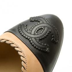 Pre Owned Chanel Peach and Black Cap Toe CC Ballet Flats Size 40.5