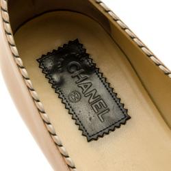 Pre Owned Chanel Peach and Black Cap Toe CC Ballet Flats Size 40.5