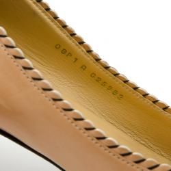 Pre Owned Chanel Peach and Black Cap Toe CC Ballet Flats Size 40.5