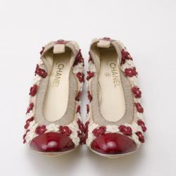 مملوكة مسبقًا Chanel Flower Embellished Cap Toe Ballet Flats Size 39.5