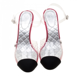 Chanel Tricolor PVC And Fabric Cap Toe Slingback Sandals Size 38.5