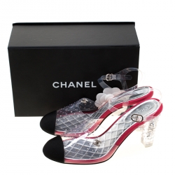 Chanel Tricolor PVC And Fabric Cap Toe Slingback Sandals Size 38.5