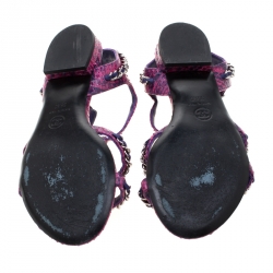 Chanel Purple/Pink Python Chain Detail Strappy Flat Sandals Size 35.5