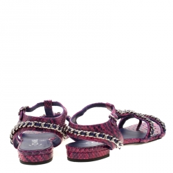 Chanel Purple/Pink Python Chain Detail Strappy Flat Sandals Size 35.5
