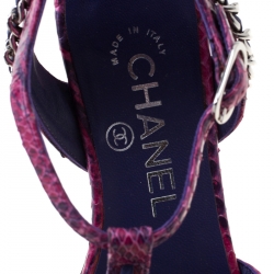 Chanel Purple/Pink Python Chain Detail Strappy Flat Sandals Size 35.5