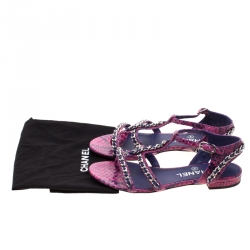 Chanel Purple/Pink Python Chain Detail Strappy Flat Sandals Size 35.5