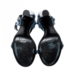 Chanel Blue Python Chain Detail T Strap Sandals Size 36