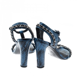 Chanel Blue Python Chain Detail T Strap Sandals Size 36