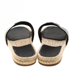 مملوكة مسبقًا Chanel Black Leather Embellished CC Flat Espadrille Slides Size 38.5