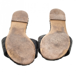 Pre Owned Chanel Black Leather Braided Insole CC Logo Flat Slides Size 39