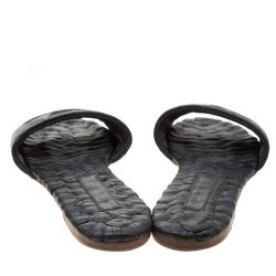 Pre Owned Chanel Black Leather Braided Insole CC Logo Flat Slides Size 39