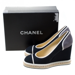 Chanel Tricolor Satin And Suede Espadrille Wedge Pumps Size 41