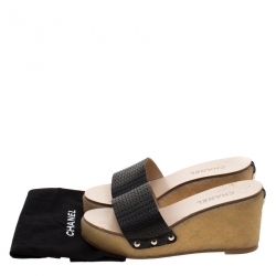 Chanel Black Woven Leather Wedge Slides Size 41