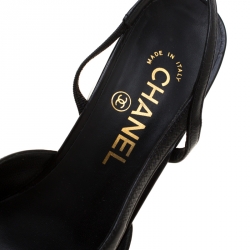 Pre Owned صندل شانيل كلاسيكي كعب مفتوح جلد / ساتان أسود مقاس 38.5