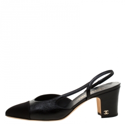 Pre Owned صندل شانيل كلاسيكي كعب مفتوح جلد / ساتان أسود مقاس 38.5