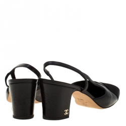 Pre Owned صندل شانيل كلاس يكي كعب مفتوح جلد / ساتان أسود مقاس 38.5