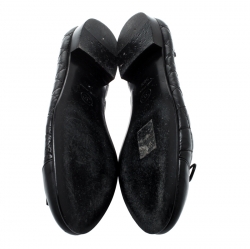 Pre Owned Chanel Black Quilted Leather Bow Detail CC Cap Toe Ballet Flats Size 38.5