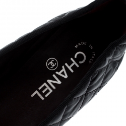 Pre Owned Chanel Black Quilted Leather Bow Detail CC Cap Toe Ballet Flats Size 38.5