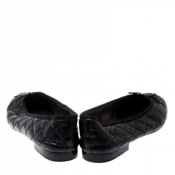 Pre Owned Chanel Black Quilted Leather Bow Detail CC Cap Toe Ballet Flats Size 38.5