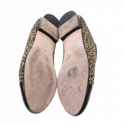 مملوكة مسبقًا Chanel Tricolor Raffia And Black Patent Leather CC Cap Toe Ballet Flats Size 39.5