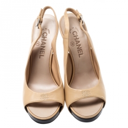 Pre Owned صندل شانيل فتحة كعب CC نعل سميك 