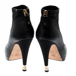 Chanel Black Leather And Fabric Cap Toe CC Ankle Boots Size 37.5