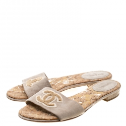 مملوكة مسبقًا حذاء فلات شانيل سويدي بيج CC كعب فينيل مقاس 37.5