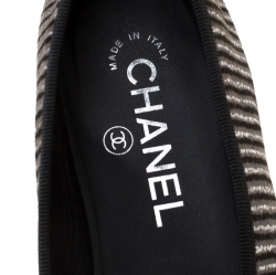 Pre Owned Chanel Metallic Grey/Black Leather CC Cap Toe Bow Ballet Flats Size 39.5